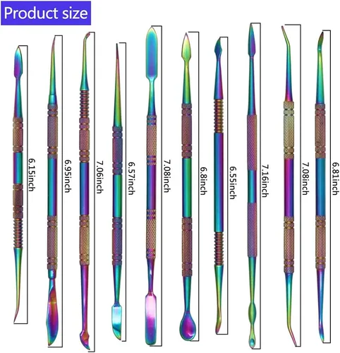 Vista 2 de Juego de 10 herramientas de talladores de cera de acero inoxidable de gran tamaño, espátula, kit de arco iris de doble extremo para producción