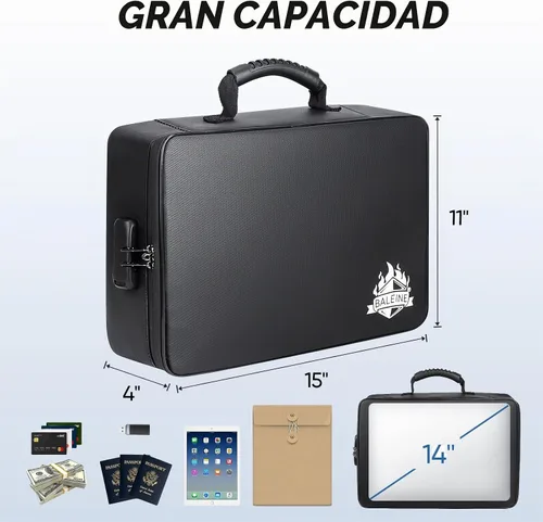Vista 4 de BALEINE Caja de Documentos Ignífuga con Cerradura, Bolsa de Documentos Ignífuga Portátil Impermeable Cajas de Archivos Ignífugas para Documentos