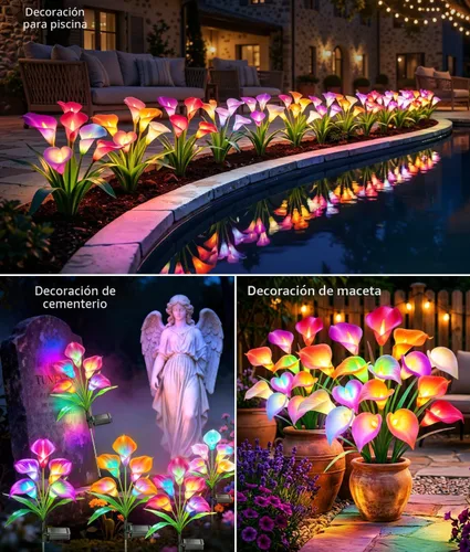 Vista 8 de KOOPER Solar Calla Lily Lights Outdoor, 4 Pack, 20 Flower, Color Changing