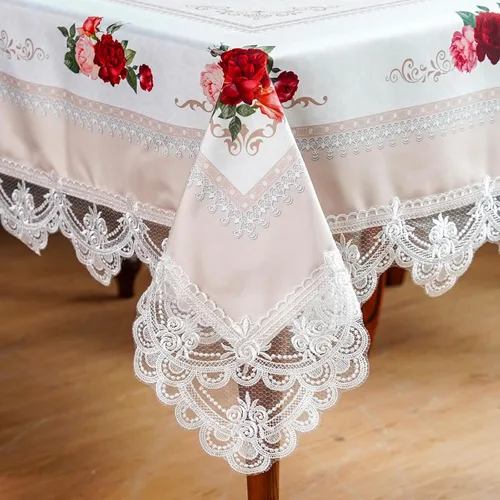 Vista 20 de SUTAVIA Mantel de Mesa Bordado con Encaje, Cubierta de Mesa Rectangular Estilo Granja, Mantel de Macramé Clásico Oblongo con Decoración Floral