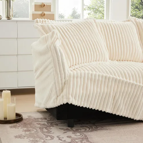 Vista 5 de KEIKI Sofá modular de pana de 83 pulgadas, cómodo juego de sofá nube blanco con 2 almohadas, moderno sofá de asiento con cojines profundos y suaves