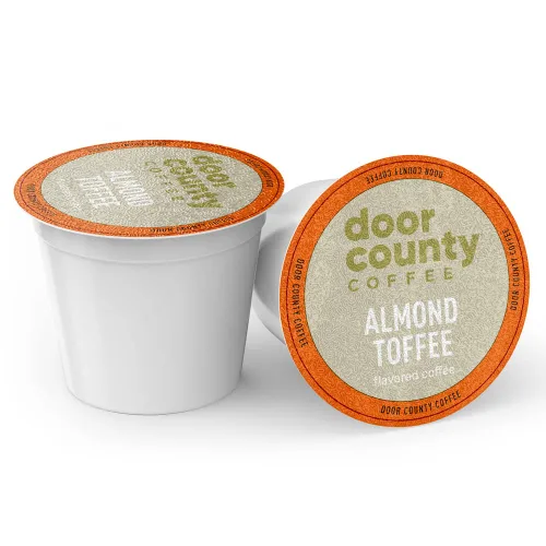 Vista 2 de Door County Coffee Café Molido con Sabor a Toffee de Almendra - 10 Tazas de Una Sola Porción - Tostado Medio - 100% Arábica Especial - Gourmet