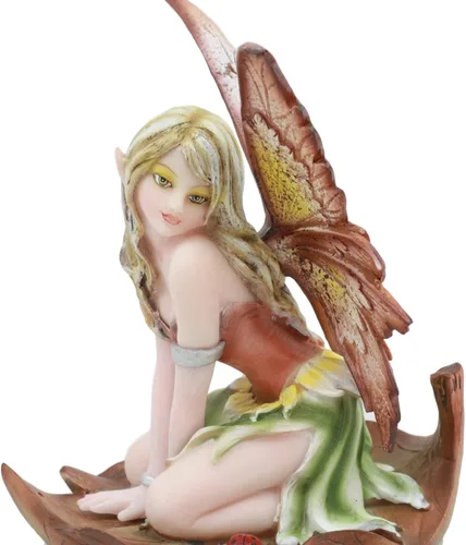 Vista 6 de Ebros - Estatua coleccionable de hada de otoño de 5 pulgadas de alto, Hada Pixie con mariquita