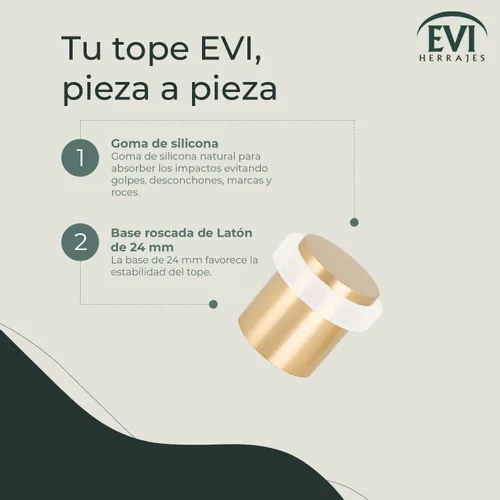 Vista 2 de Tope de puerta Amortiguador de silicona Hecho de latón Base roscada Incluye tornillo + tapón de sujeción Hardware EVI