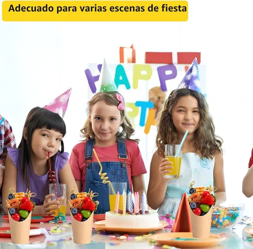 Vista 3 de 50 Tazas de Charcutería con Brochetas, Tazas de Papel de 12 Oz para Aperitivos con Palillos de Cóctel, Soporte para Papas Fritas Kraft Marrón, Conos