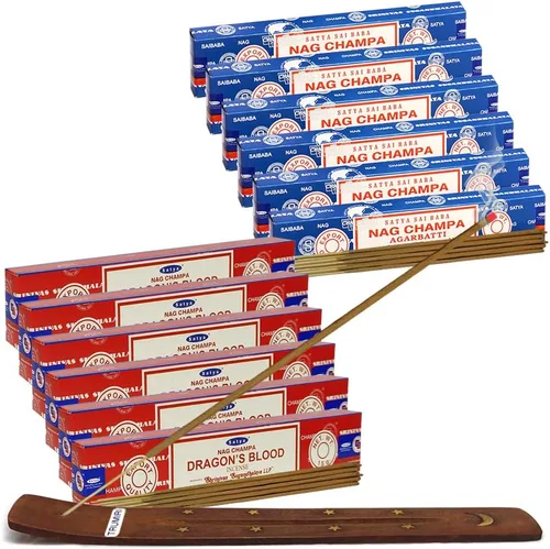 Vista 23 de Varillas de incienso de Sangre de Dragón y Palo Santo con soporte, paquete de variedad de la marca House of Nag Champa y Trumiri