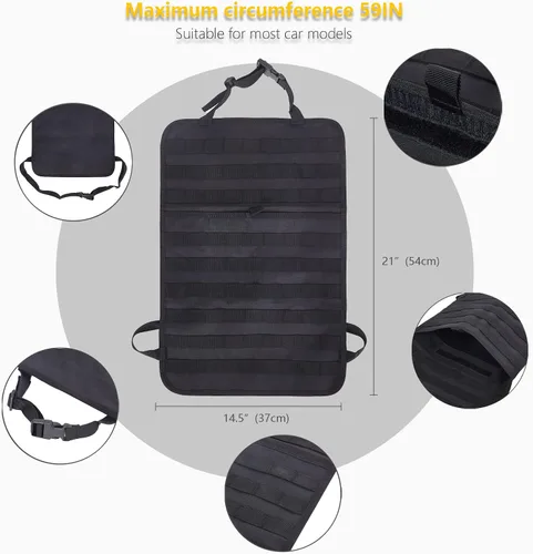 Vista 3 de Organizador táctico universal para respaldo de asiento, panel Molle para vehículo, bolsa de almacenamiento con 5 bolsas Molle desmontables