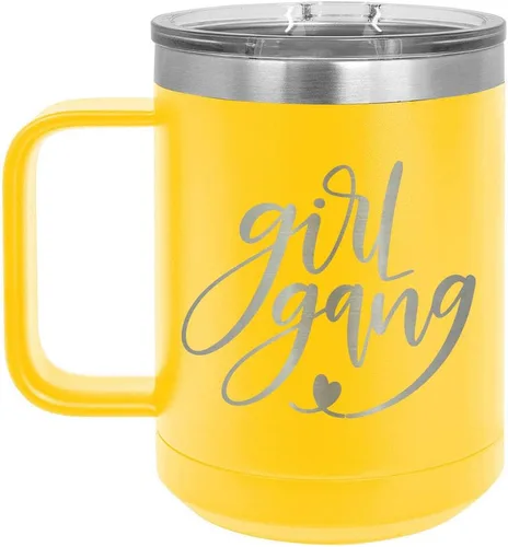 Vista 12 de GIRL GANG Negro 15 oz Taza de café w/tapa deslizante Taza de café de viaje aislada Ideas de regalos de cumpleaños o Navidad de mujeres u hombres