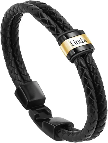 Vista 45 de Pulseras de cuero personalizadas para hombre con 1-6 nombres, pulsera trenzada personalizada con cuentas para papá, marido, día del padre, San