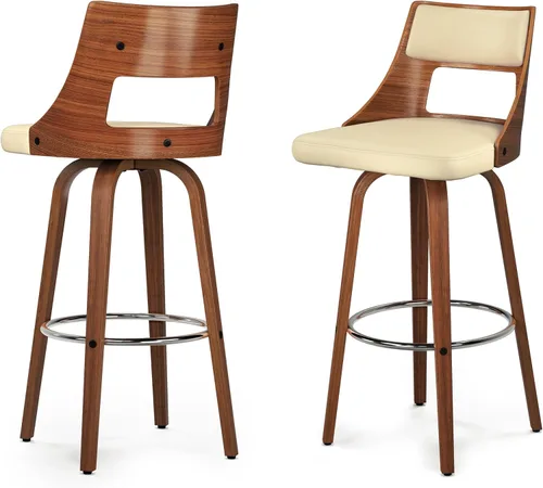 Vista 13 de SIMPLIHOME Randolph Taburetes de mostrador (juego de 2) – asientos de cocina tapizados de madera curvada de 28 pulgadas de altura de asiento