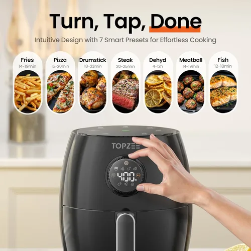 Vista 2 de Freidora de aire pequeña de 2.1 cuartos de galón - Mini freidora de aire digital compacta con 7 ajustes preestablecidos, 98% menos de aceite