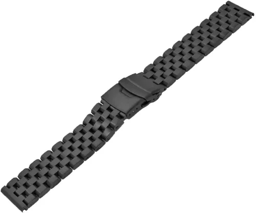 Vista 4 de Correa de reloj de acero inoxidable de 0.866in para hombres y mujeres, con cepillo de ingeniero negro, con tornillo de doble bloqueo, cierre