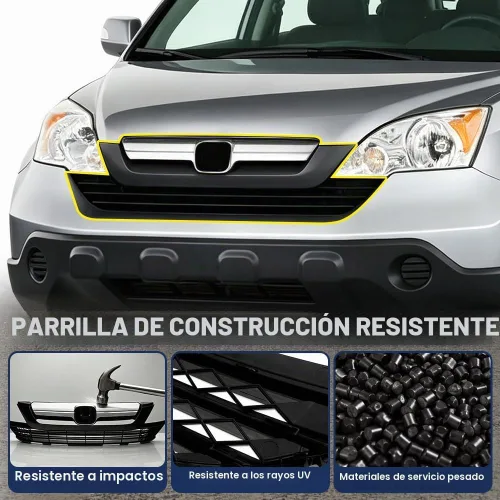 Vista 4 de PIT66 Protector de parrilla de parachoques delantero superior e inferior, compatible con Honda CRV 07-09 negro/cromo