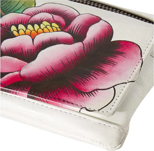 Vista 4 de Anna by Anuschka Cartera organizadora de cuero pintada a mano para mujer, Peonía Marfil