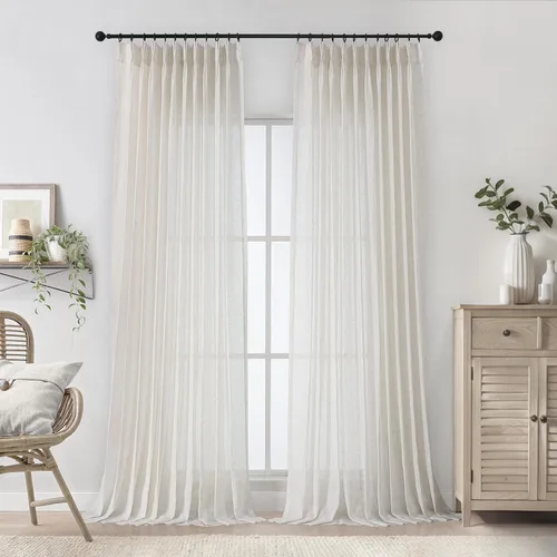 Vista 13 de WEST LAKE cortinas de lino natural con pinzas plegadas de 63 pulgadas de largo, 2 paneles, cortinas de estilo rústico para sala de estar