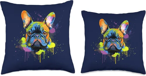 Vista 3 de French Bulldog Dog Lover Gifts Women Girl Cojín gráfico de Bulldog francés con retrato artístico de mascotas con diseño de perro francés y mamá, 16