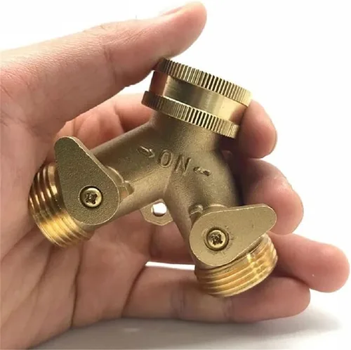 Vista 4 de Válvula de cierre de latón de 2 vías tipo Y de 3/4 pulgadas con anillo de goma para manguera de jardín, conector de tubería de agua