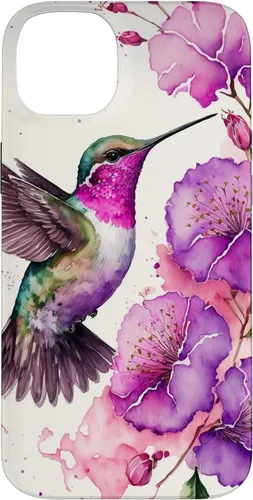 Vista 15 de Hummingbird Floral Watercolor Pink Purple Paint Flowers Case for iPhone 17