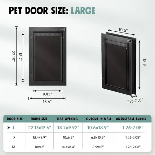 Vista 6 de Puerta de perro para puerta totalmente de aluminio con 3 solapas negras, puerta para perros grandes, puerta resistente para mascotas para perros
