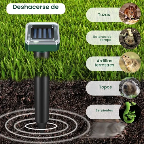 Vista 2 de Repelente de topos alimentado por energía solar, paquete de 8 unidades, deshazte de la serpiente topo, marmota, ardilla, ardilla, repelente