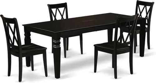 Vista 15 de East West Furniture LGCL7-BLK-W - Juego de mesa de comedor de 7 piezas que consta de una mesa de comedor rectangular con hojas de mariposa y 6 Negro