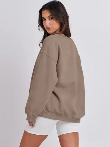 Vista 4 de ANRABESS Sudadera de gran tamaño para mujer, con cuello redondo, estilo Y2K, sudadera con capucha de forro polar, cómoda, camiseta informal, ropa