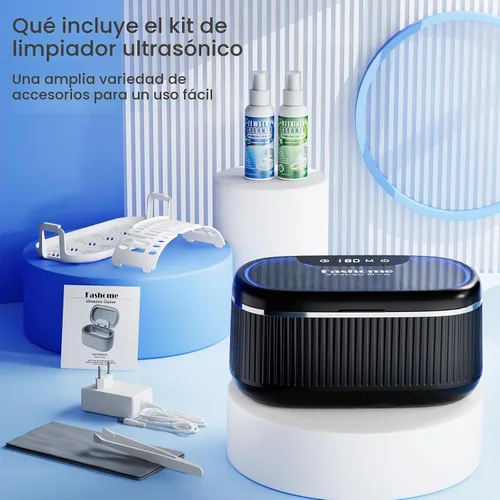Vista 9 de Limpiador ultrasónico de joyas de 45 kHz para anillos, gafas, plateadas y Negro