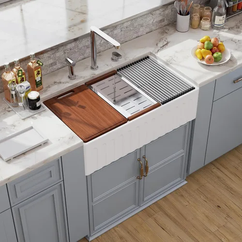 Vista 12 de Fregadero de cocina empotrado blanco de 30 pulgadas, Hugsleek - Fregadero de cocina de montaje superior e inferior de 30x18 pulgadas, fregadero