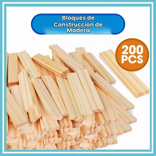 Vista 5 de Juego de bloques de construcción de madera, juguetes de construcción de bloques de tablones de 200 piezas, juguete educativo de madera STEM