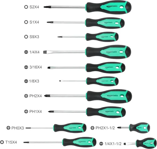 Vista 2 de Amazon Basics Juego de destornilladores magnéticos, incluye destornilladores Phillips, ranurados, Torx, cuadrados y rechonchos, juego