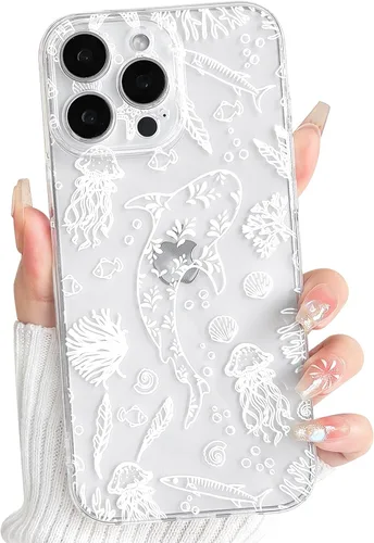 Vista 25 de NITITOP Funda para iPhone 13 Clear Sea Animal - Pez negro Pescado Negro