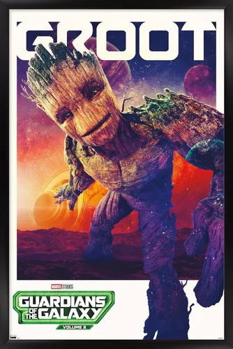 Vista 8 de Trends International Marvel Guardianes de la Galaxia Vol. 3 - Póster de pared Groot One Sheet 22.4L x 14.7W, versión enmarcada de madera de granero