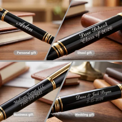 Vista 3 de Ancolo Bolígrafos de rodillo personalizados, juego de escritura suave de lujo con punta de cristal, tinta negra, personalizada con tu nombre
