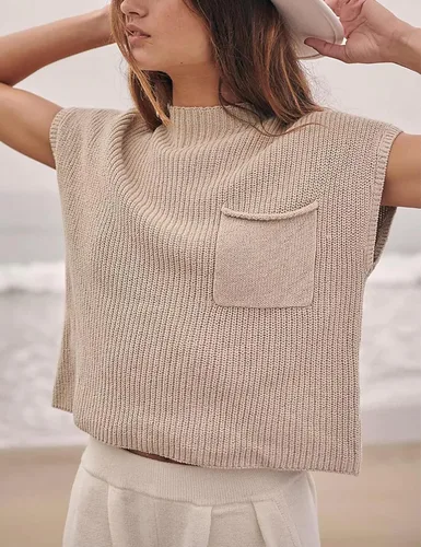 Vista 2 de Lviefent Conjunto de 2 piezas de verano para mujer, sexy, sin mangas, de punto, sin botones, de cintura alta, con bolsillo