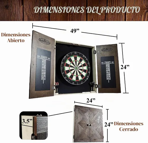 Vista 3 de Gabinete de dardos de madera Barrington Bellevue con tablero de dardos de cerdas de 18 pulgadas y juego de dardos de punta de acero, perfecto