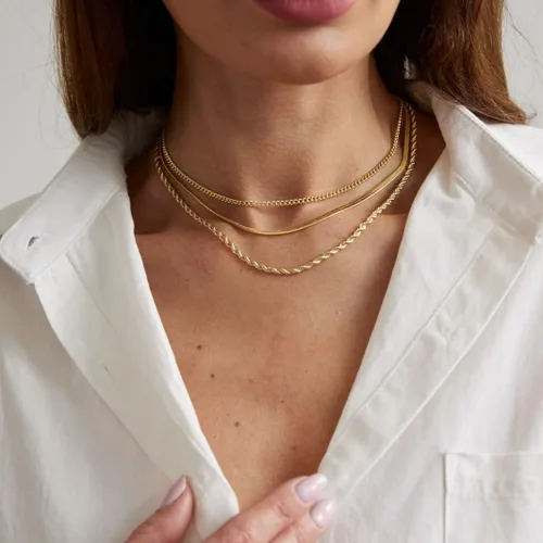 Vista 71 de Collares en capas para mujer, chapados en plata, delicada cuerda torcida de serpiente, delicado collar en capas, gargantilla de diferentes