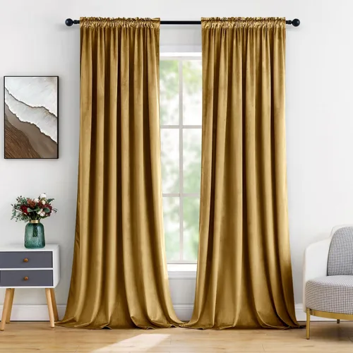 Vista 11 de MIULEE - Juego de 2 paneles de cortinas negro opacas y térmicas de terciopelo para la sala de estar y dormitorio, con bolsillo para cortinero, de 63