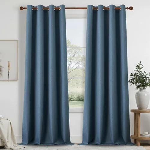 Vista 33 de DONREN Cortinas opacas completas para dormitorio, aislamiento térmico y reducción de ruido, cortinas de lino con ojales para sala de estar y Negro