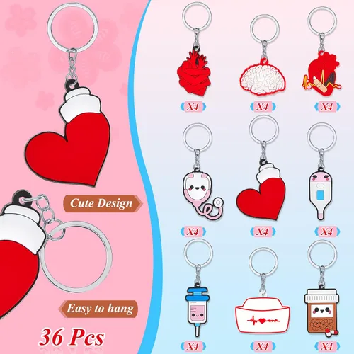 Vista 2 de Henoyso Paquete de 36 llaveros para enfermeras, regalos de fiesta de enfermeras, regalo de semana de enfermera, día escolar, regalos de enfermera