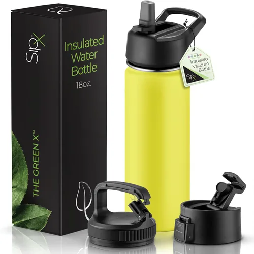 Vista 34 de SIPX™ Botella de Agua Aislada de 18 oz con 3 Tapas – Acero Inoxidable a Prueba de Fugas, Triple Aislamiento – Frío 24 Horas/Caliente 12 Horas