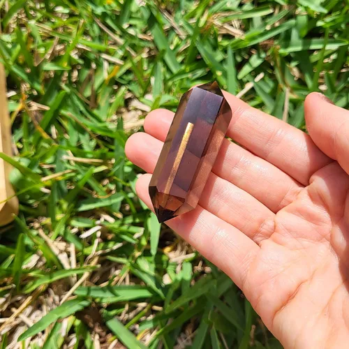 Vista 6 de Cristal curativo de doble punto de cuarzo ahumado natural. Calidad pura. Protección de chakra raíz Muladhara, Wicca, meditación metafísica cristal