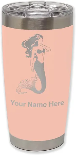Vista 24 de LaserGram Vaso aislado al vacío de 20 onzas, sirena, grabado personalizado incluido (negro)