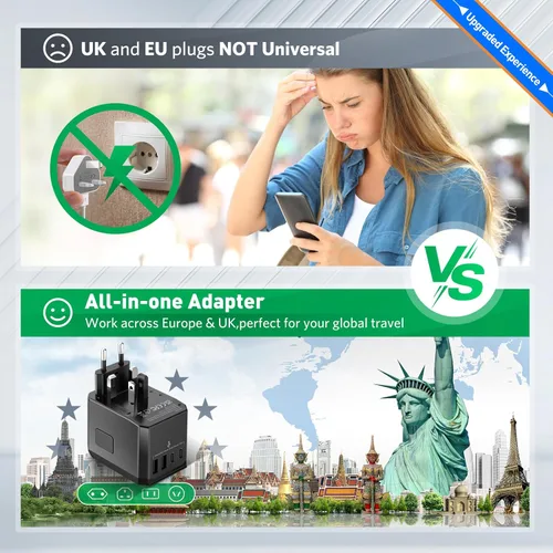 Vista 5 de Adaptador de viaje universal de enchufe internacional - Adaptador de enchufe de viaje europeo en todo el mundo US AUS EU Reino Unido España Alemania