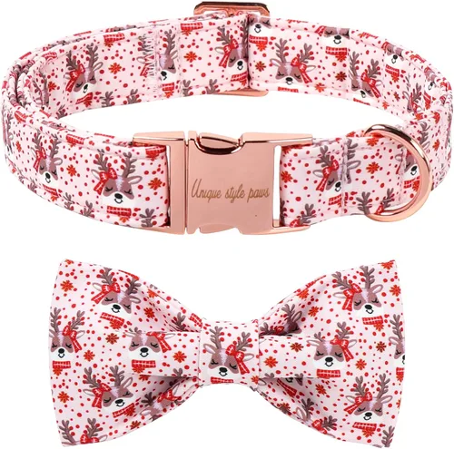 Vista 37 de Unique style paws Collar de perro de algodón con lazo, collar para cachorro con cuadrícula negra y azul para perros pequeños, medianos y grandes