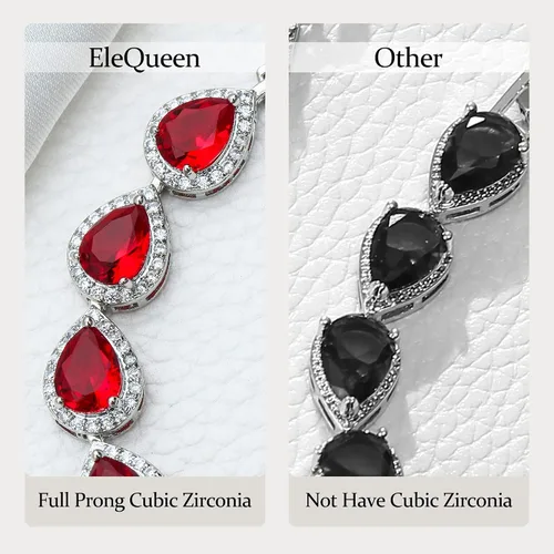 Vista 7 de EleQueen Juego de collar con colgante de gota de agua, aretes largos y pulseras de tenis, circonita cúbica brillante, lágrima, joyería de boda