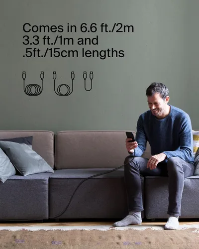 Vista 7 de Belkin BoostCharge - Cable trenzado USB-C a USB-C (1M/3.3 pies) para iPhone 16, iPhone 16 Pro, iPhone 16 Pro Max, Galaxy S25, S24, Note, Pixel 9