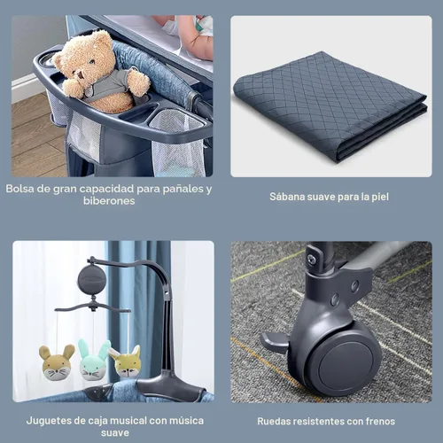 Vista 5 de BabyBond Cuna para bebé, cuna de noche, paquete y juego con sábana, cambiador de pañales y móvil de música desde recién nacidos hasta niños