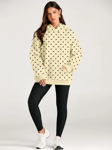 Vista 6 de EFAN Sudaderas con capucha para mujer, suéteres de forro polar cómodos Lunares albaricoques