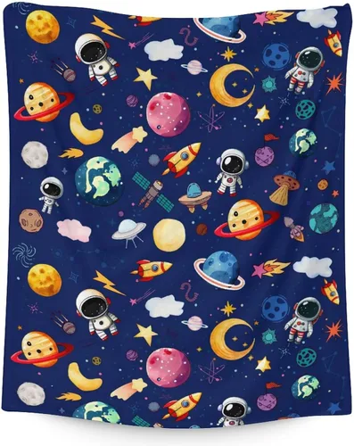 Vista 11 de Regalos de planeta – 30 x 40 pulgadas Lindas mantas amantes de los planetas para niños – Manta suave y mullida azul para regazo y oficina
