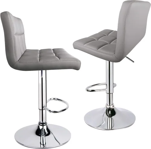 Vista 5 de Taburetes de bar de leopardo, moderno taburete giratorio ajustable de piel sintética con respaldo, juego de 2 (gris claro) Moderno, giratorio